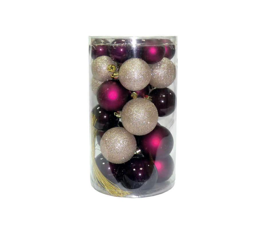 Set de 30 boules de Noël or et cassis Ø4 à 6cm