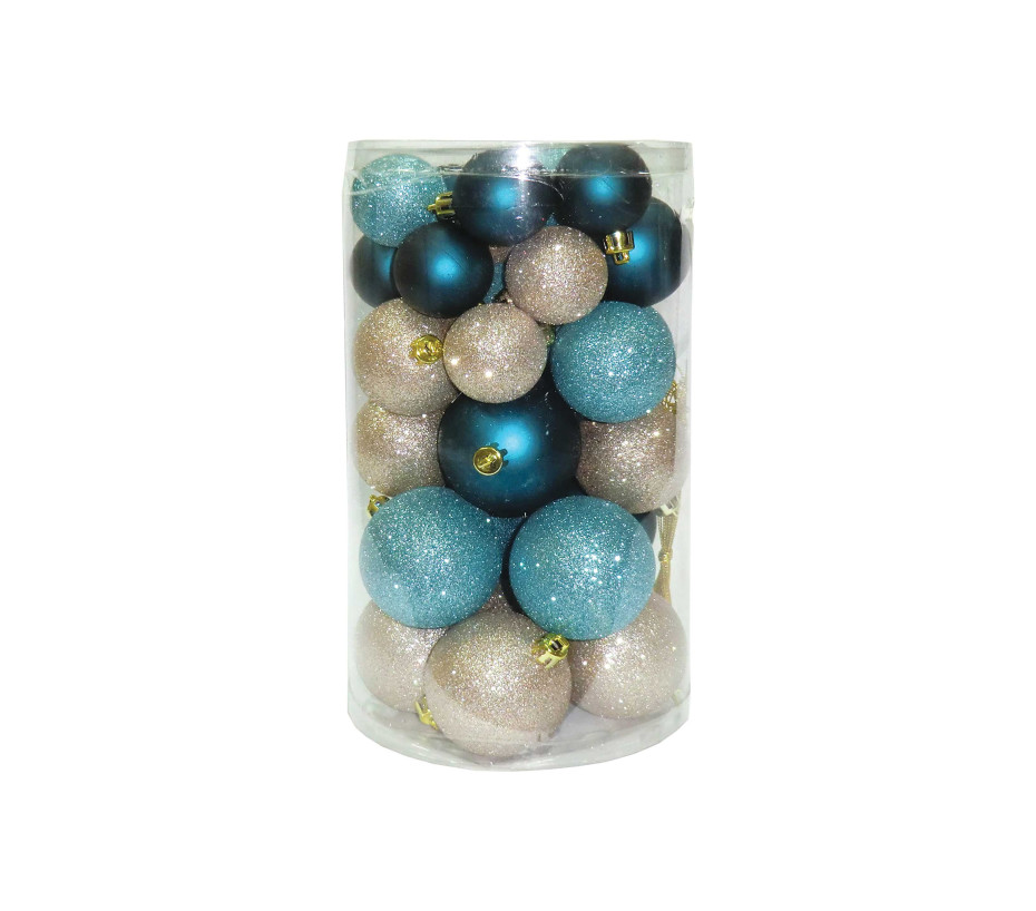 Set de 30 boules de Noël or et bleu Ø4 à 6cm