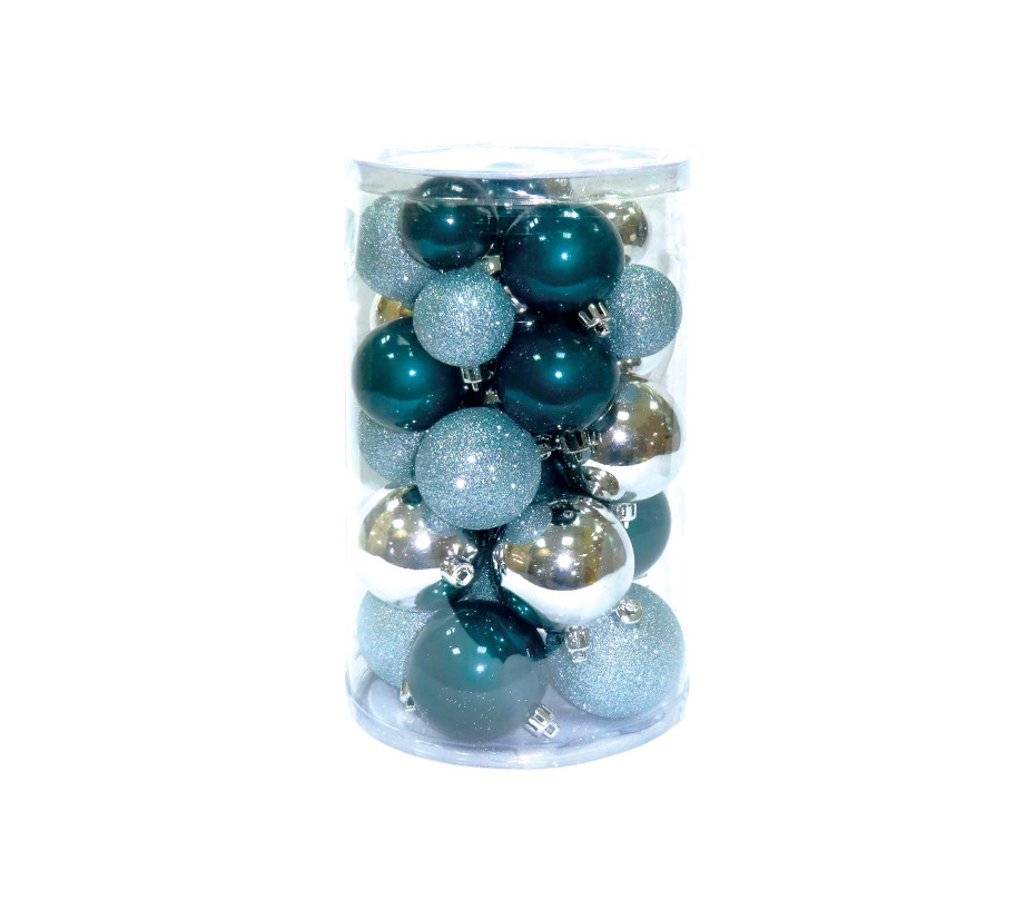 Set de 30 boules de Noël argent et bleu Ø4 à 6cm
