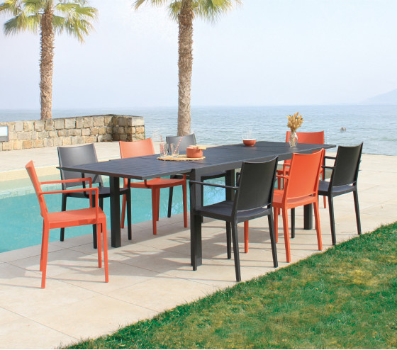 GUETHAROS - Ensemble table et chaises de jardin - 8 places - Gris et Terracotta