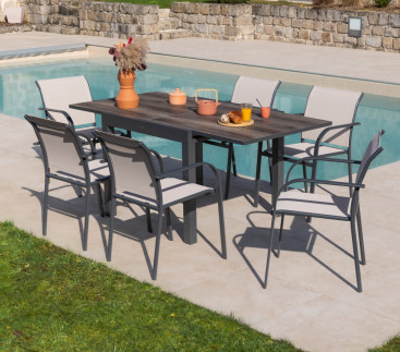 HONFLEUR BEZIERS CHENE - Ensemble table et chaises de jardin - 6 places - Lin