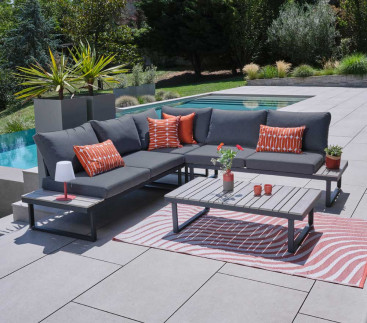 CAVALAIRE GRIS - Salon de jardin en angle - 6 places