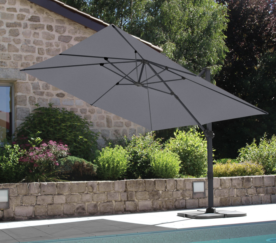 Parasol Déporté Sky 4 Aluminium 3x4 M - Gris, Toile Résistante UV, Réglage Manivelle Et Inclinaison - 7