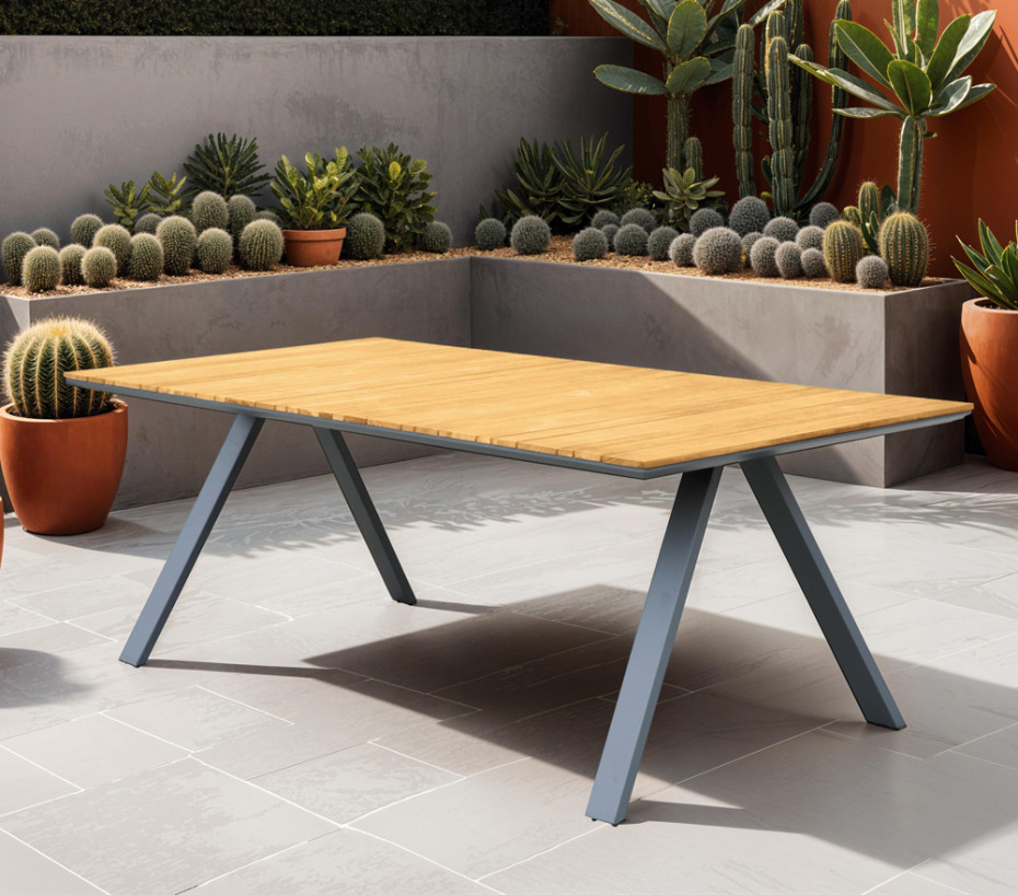 Ensemble repas CINCINNATOS - 1 table de jardin bois et 6 chaises plastiques - Ozalide