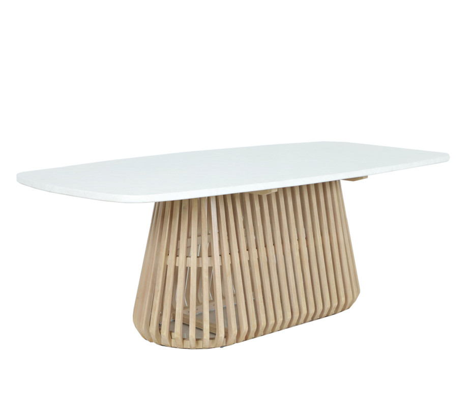 Table à manger design INKUTA 8 places en bois d'eucalyptus FSC et pierre | Ozalide