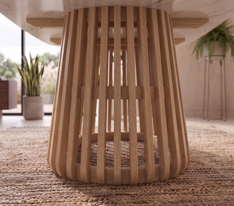 Table à manger design INKUTA 8 places en bois d'eucalyptus FSC et pierre | Ozalide
