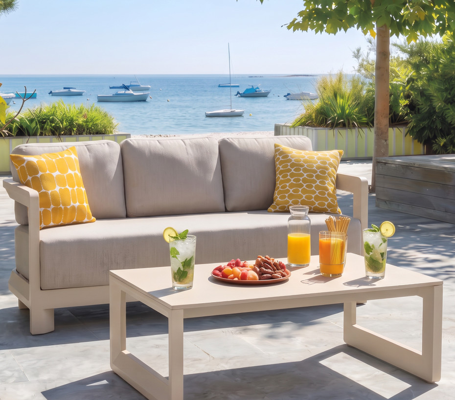 Salon de jardin en aluminium - 5 places - Crème - ALICANTE | Ozalide