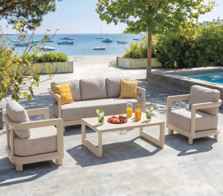 Salon de jardin en aluminium - 5 places - Crème - ALICANTE | Ozalide