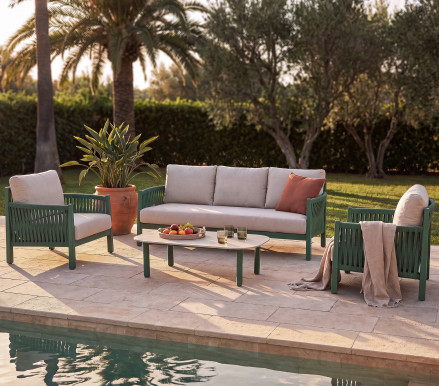 Salon de jardin 5 places vert LEON en aluminium | Ozalide