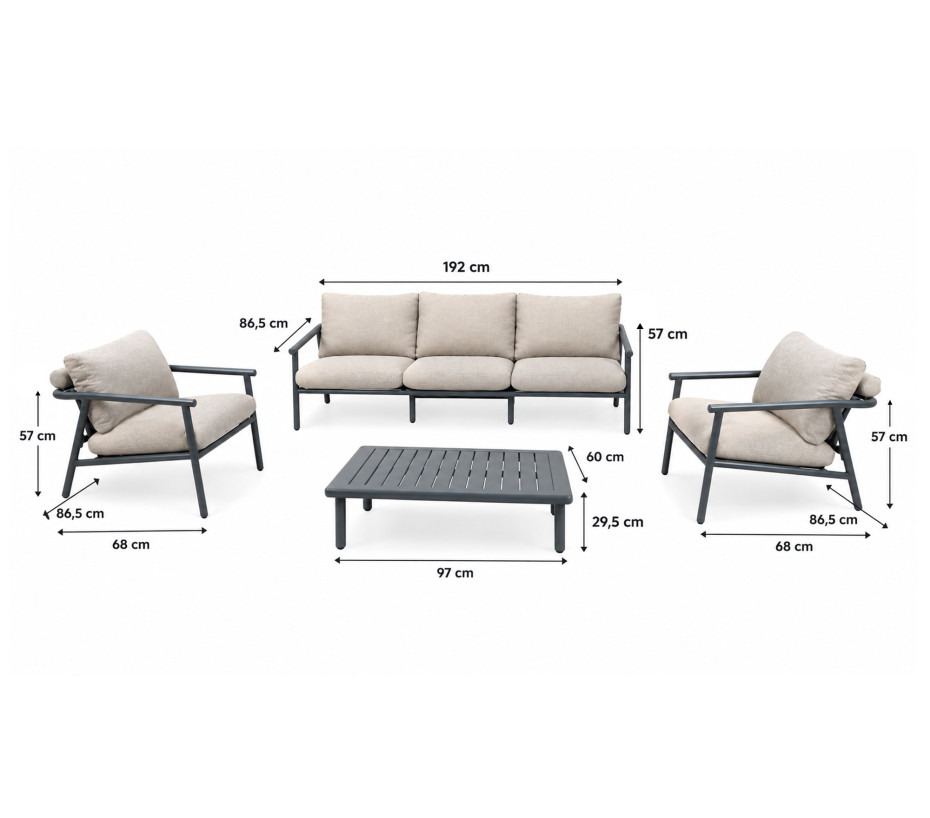 Salon de jardin 5 places anthracite et beige ARIZONA | Ozalide