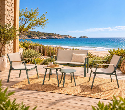 Salon de jardin 4 places vert SYDNEY | Ozalide