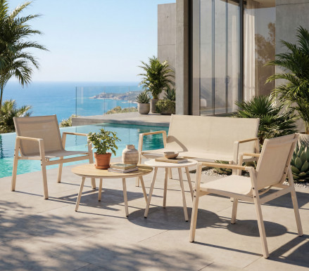 Salon de jardin 4 places crème SYDNEY | Ozalide